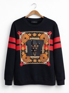 Givenchy Paris Graphic Sweatshirt “17” Black Red Stripe Cotton size M Streetwear